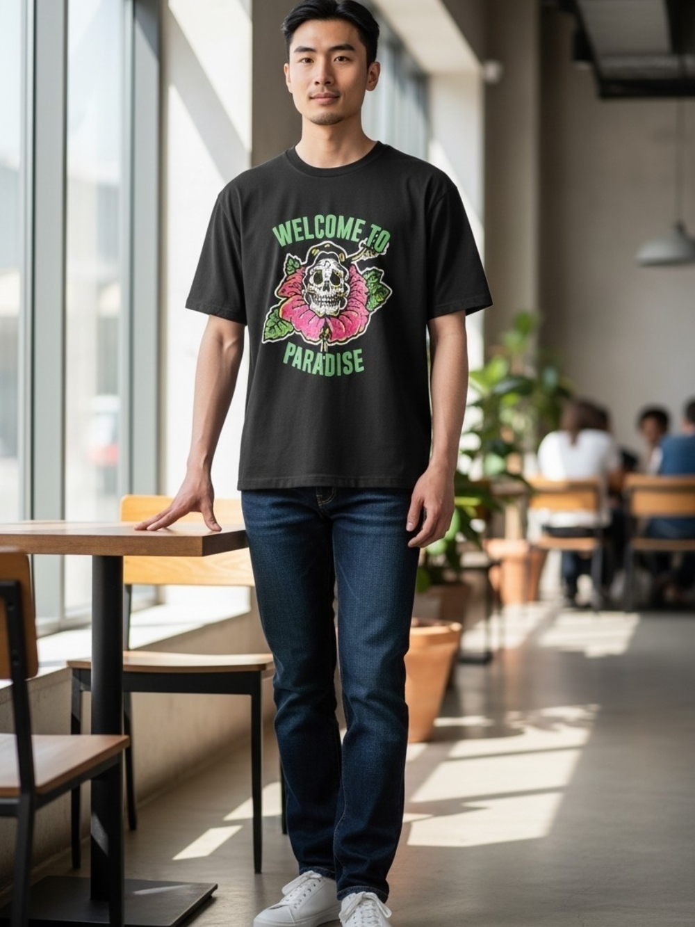 Men's Black Graphic 'Welcome to Paradise' T-Shirt